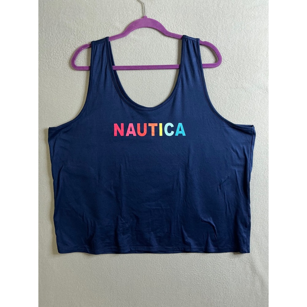 Nautica Tank Top Women's 2X Sleeveless Colorful Logo Casual‎ Basic